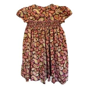 Delaney Size 6X Smocked Fall Brown & Pink Paisley Dress